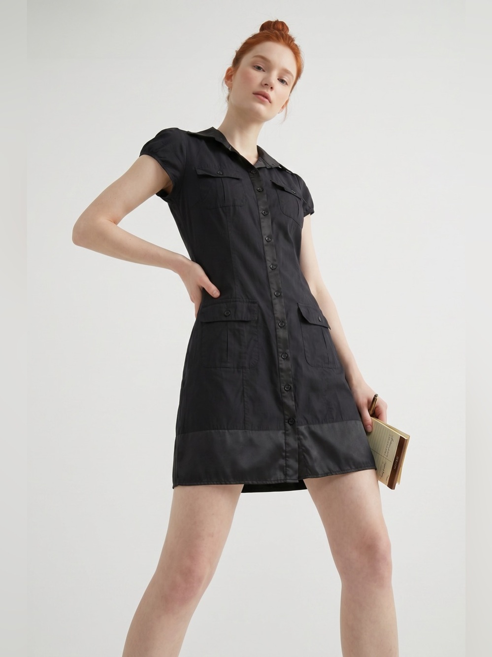 Vintage Y2K BCX  Classic Black Button-Front Shirt Dress. Preppy, Academia M